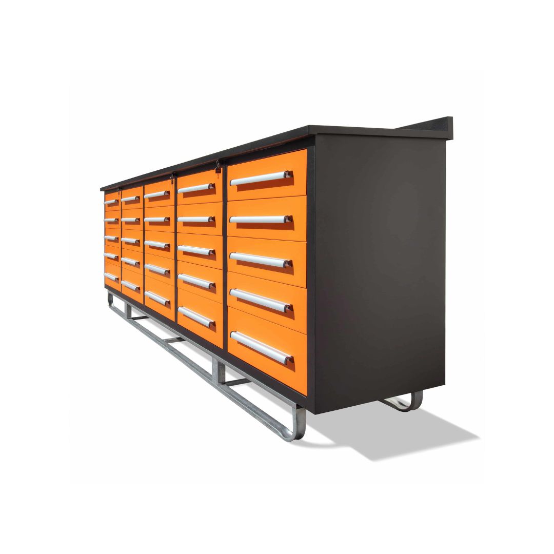 M&B | 10’ Workbench Cabinet with 25 Drawers - Custom Cubes